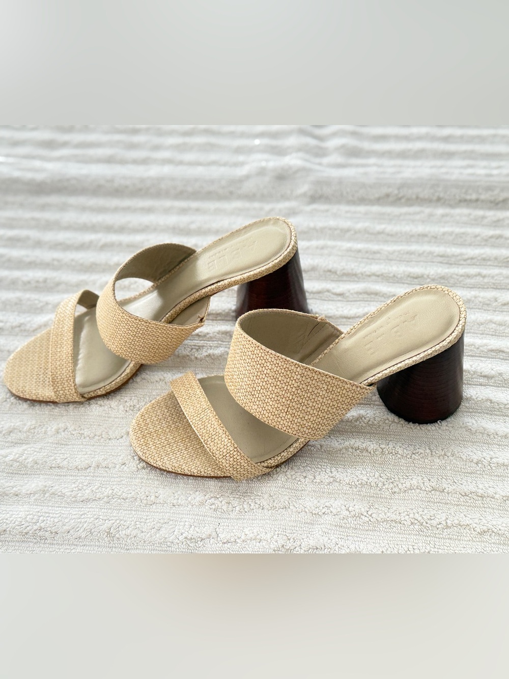 Able Woven Strap Open-Toe Heeled Sandals in Natural Size 8 with wood heel